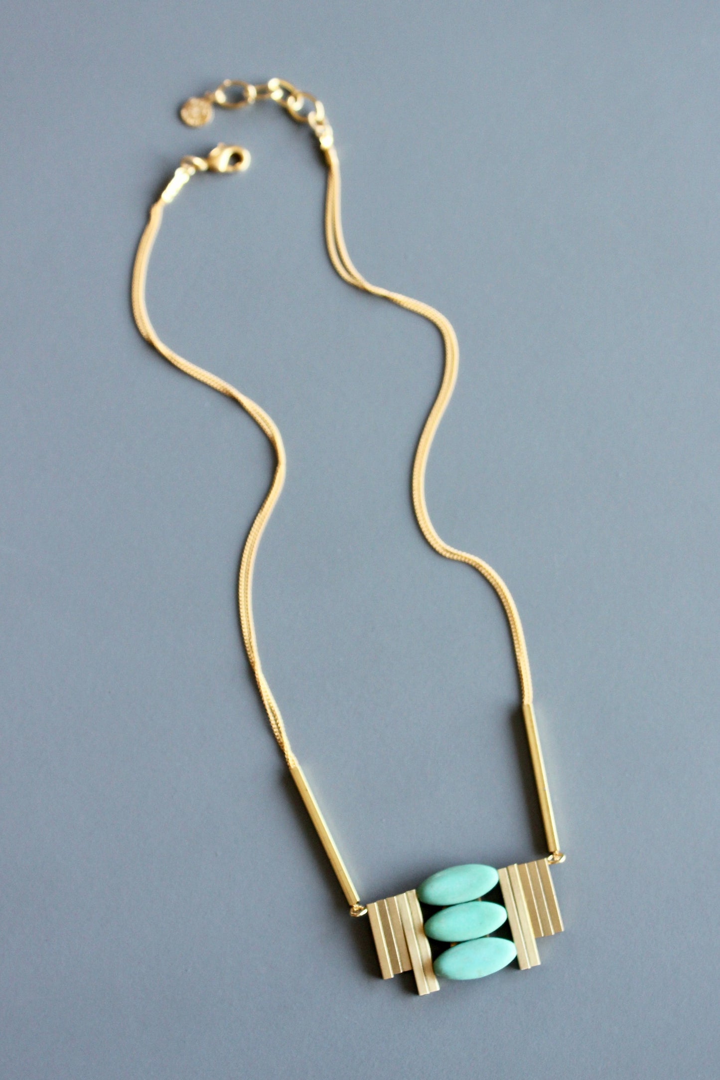 MLN516 Turquoise and brass Artdeco necklace