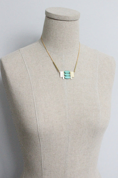 MLN516 Turquoise and brass Artdeco necklace