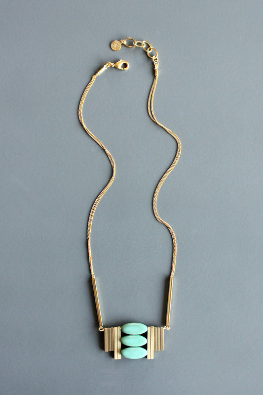 MLN516 Turquoise and brass Artdeco necklace