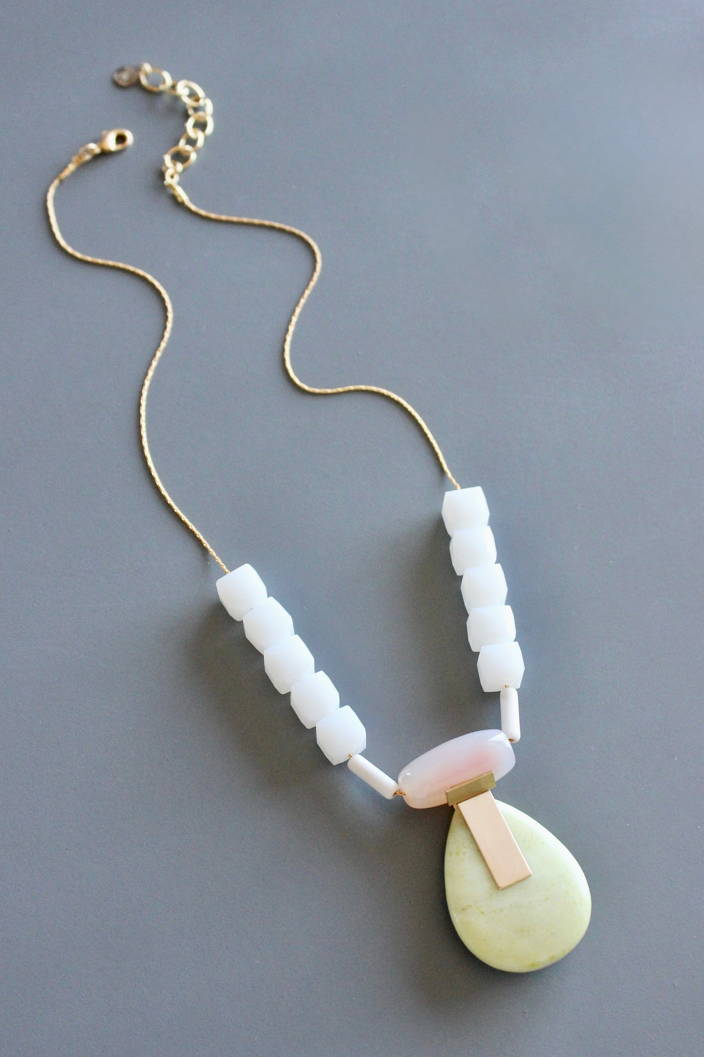MLN518 Pink and lemon quartz Artdeco necklace