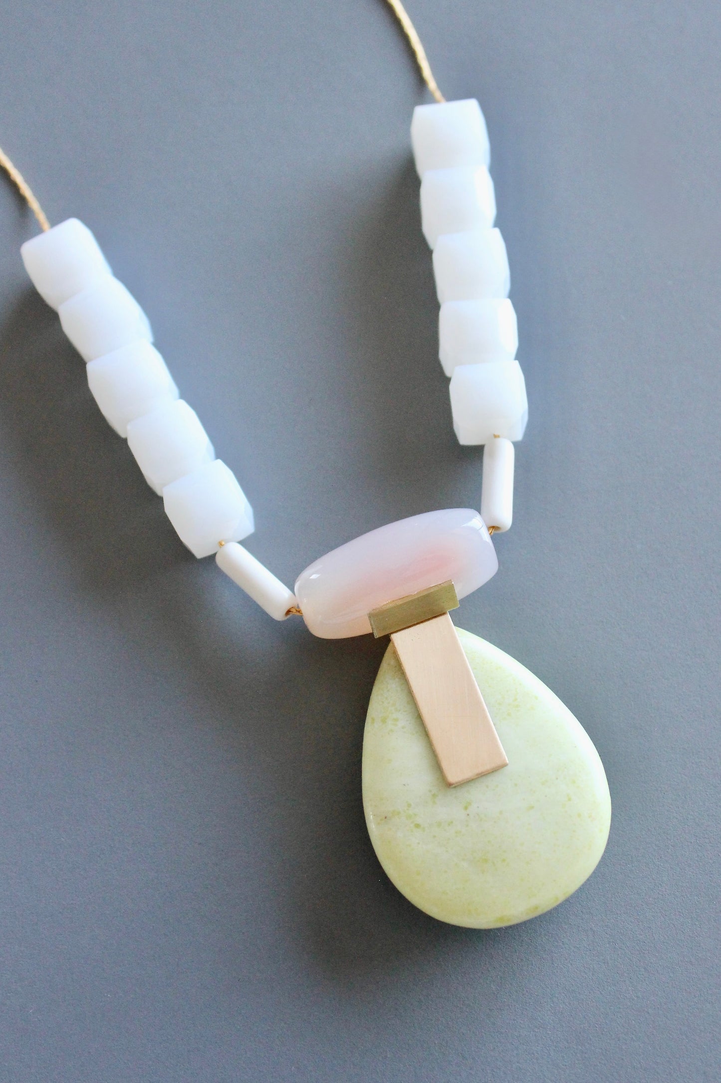 MLN518 Pink and lemon quartz Artdeco necklace
