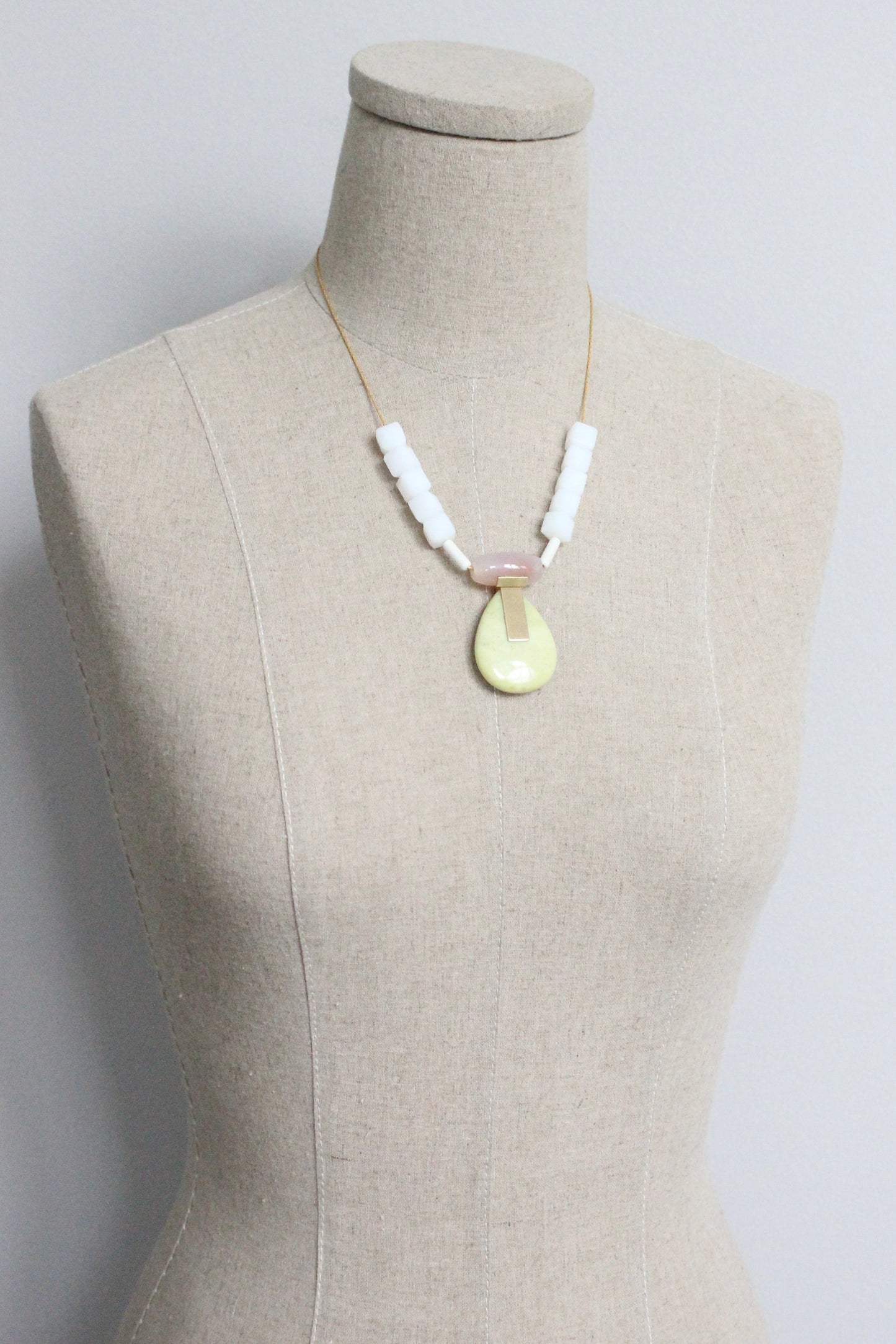 MLN518 Pink and lemon quartz Artdeco necklace
