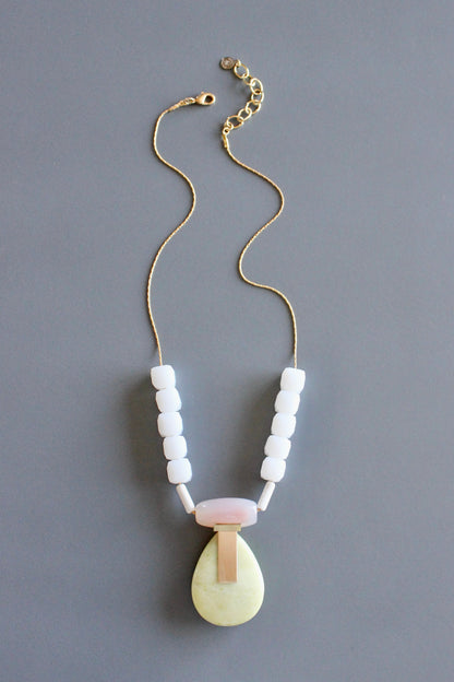 MLN518 Pink and lemon quartz Artdeco necklace