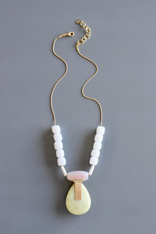 MLN518 Pink and lemon quartz Artdeco necklace