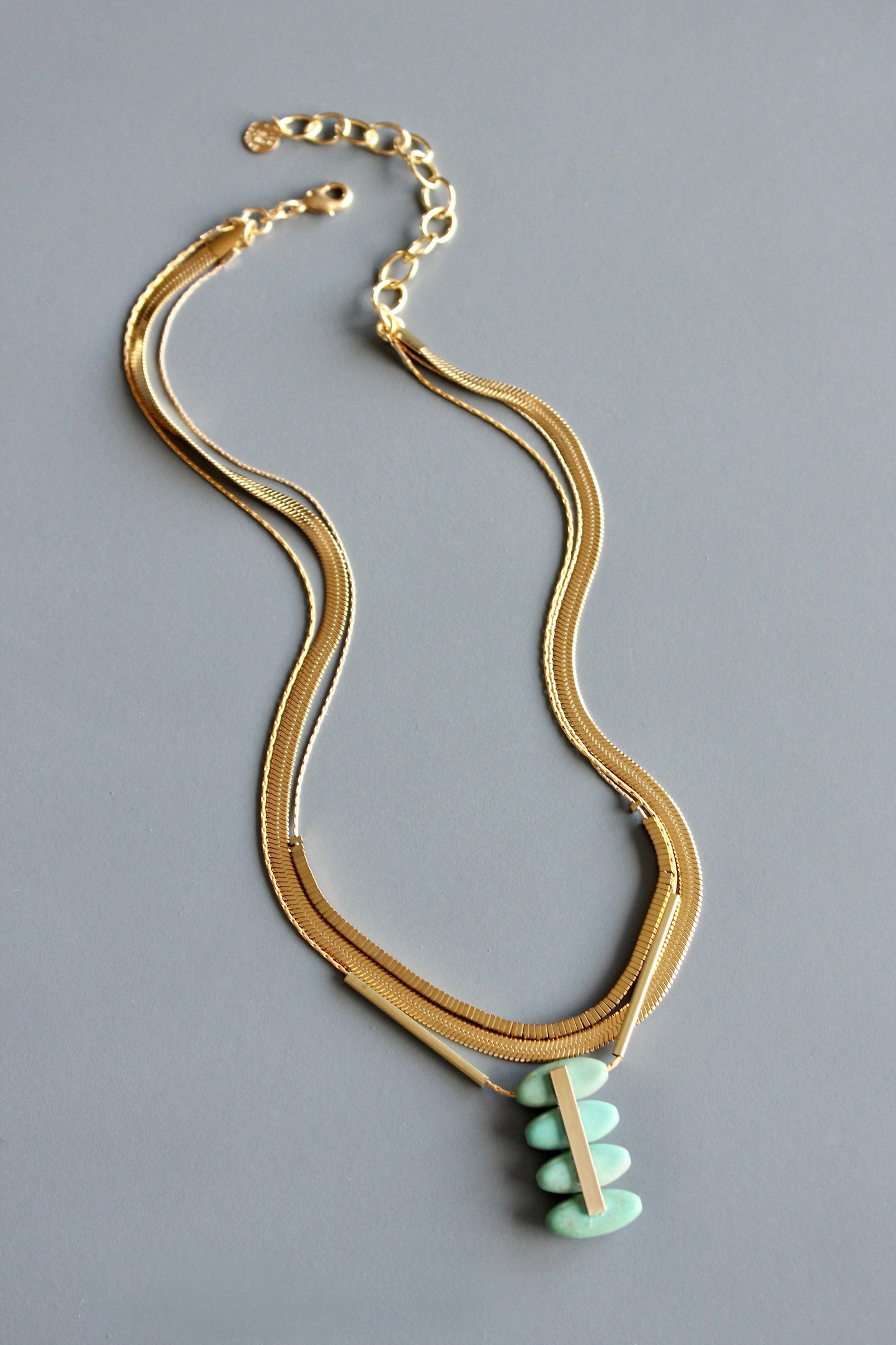 MLN616 Triple strand turquoise and snake chain Artdeco necklace