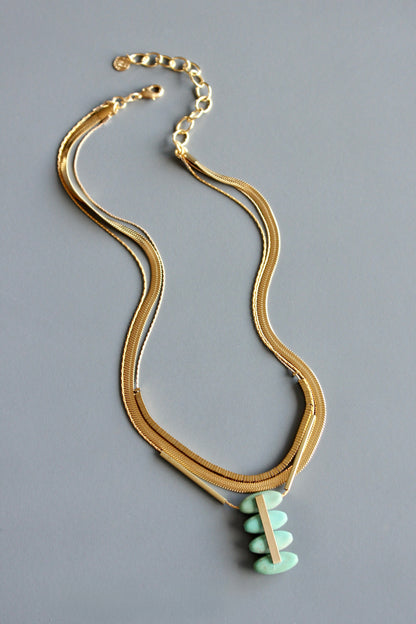 MLN616 Triple strand turquoise and snake chain Artdeco necklace