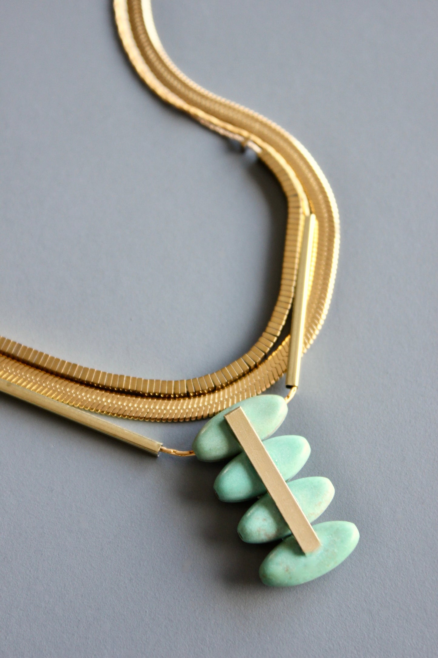 MLN616 Triple strand turquoise and snake chain Artdeco necklace