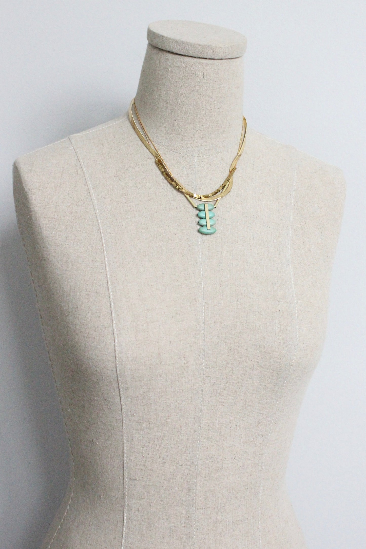 MLN616 Triple strand turquoise and snake chain Artdeco necklace