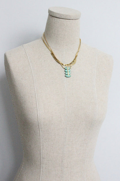 MLN616 Triple strand turquoise and snake chain Artdeco necklace