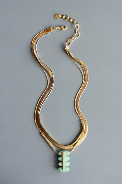 MLN616 Triple strand turquoise and snake chain Artdeco necklace