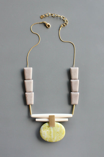 MLN620 Lemon jade and gray pendant Artdeco necklace