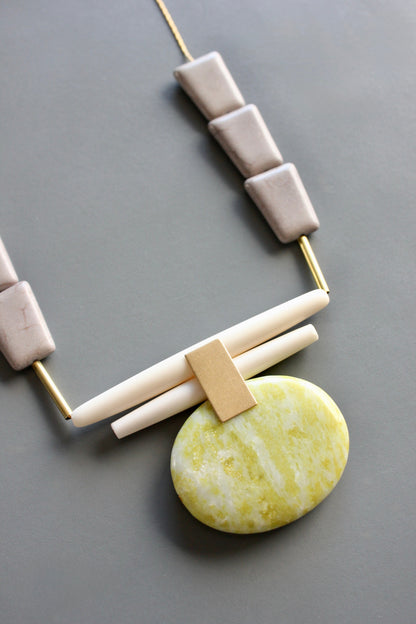 MLN620 Lemon jade and gray pendant Artdeco necklace