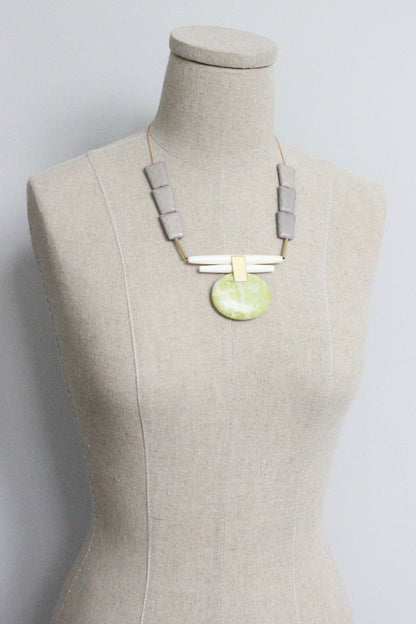 MLN620 Lemon jade and gray pendant Artdeco necklace
