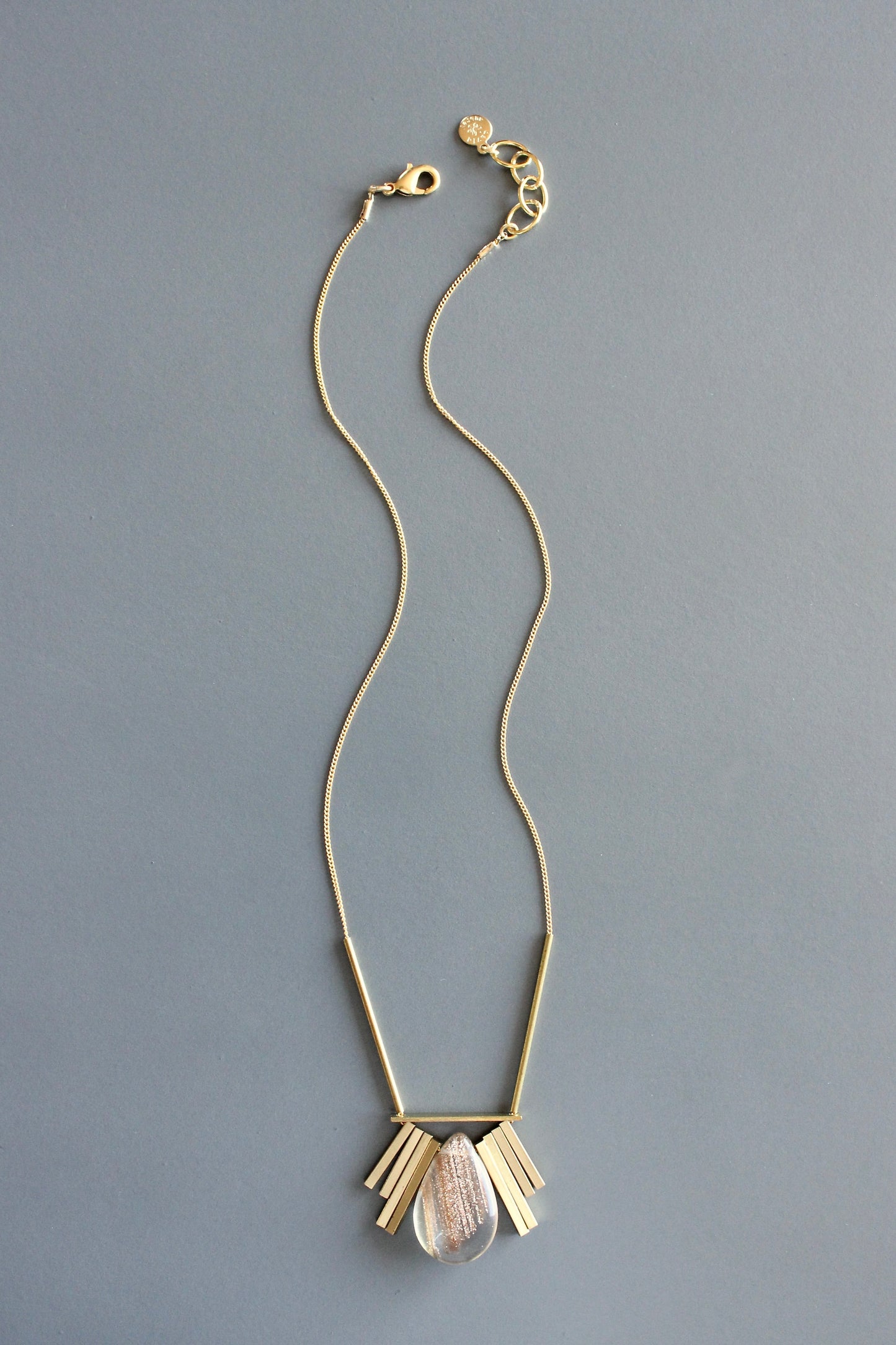MLN716 Quartz and brass Artdeco necklace