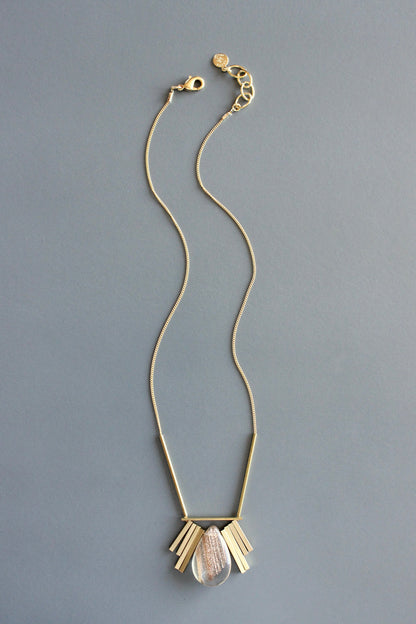 MLN716 Quartz and brass Artdeco necklace