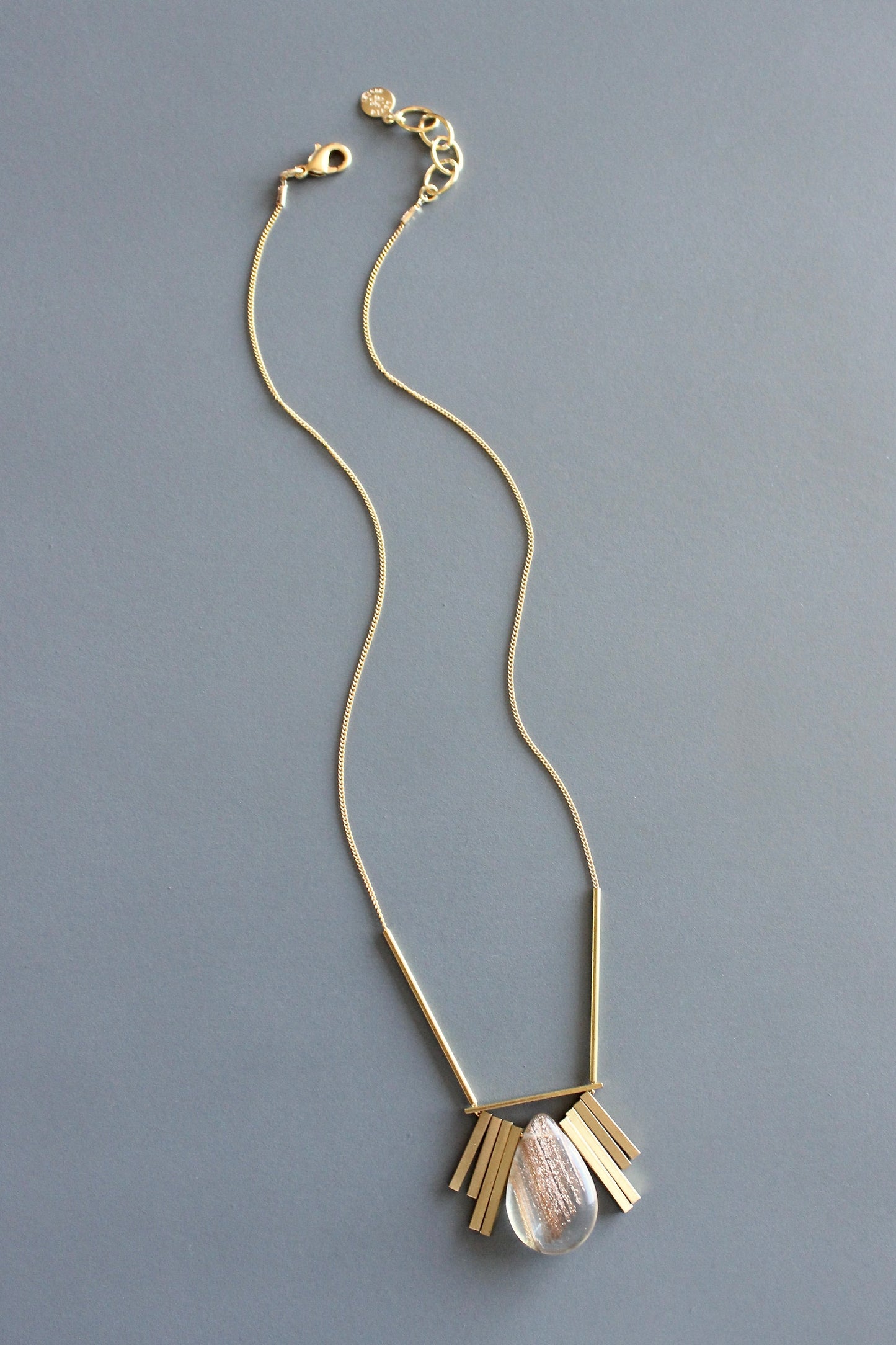 MLN716 Quartz and brass Artdeco necklace