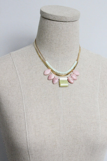 MLN816 Triple strand rhodochrosite and jade with snake chain necklace