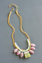 MLN816 Triple strand rhodochrosite and jade with snake chain necklace