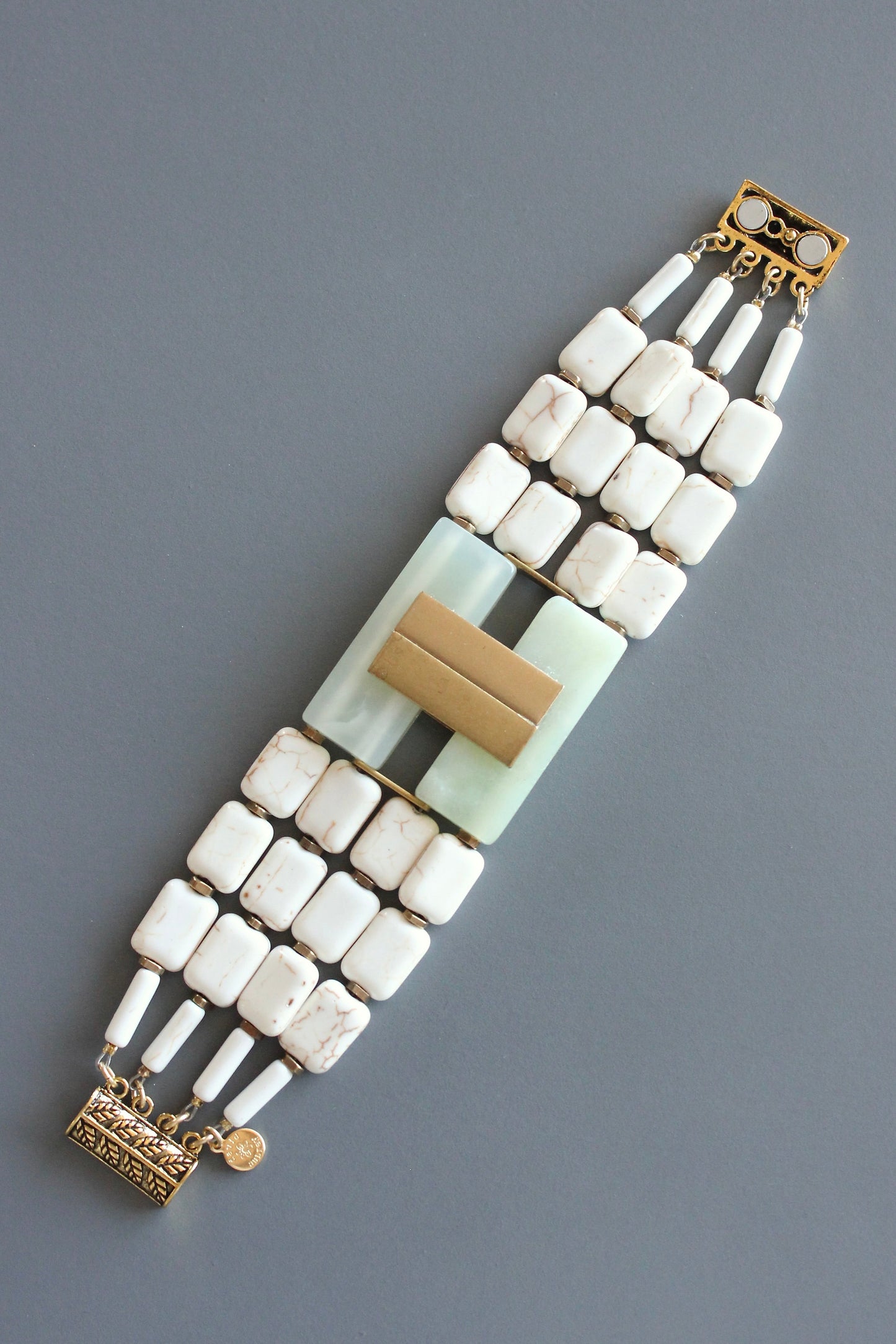 MLNB08 New jade and white turquoise Artdeco bracelet