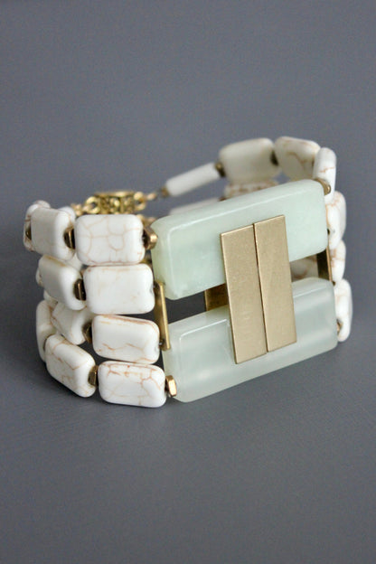 MLNB08 New jade and white turquoise Artdeco bracelet