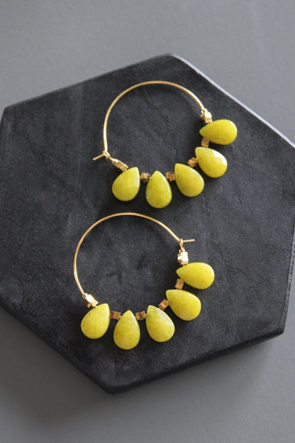MLNE08 Dyed olive jade hoop earrings