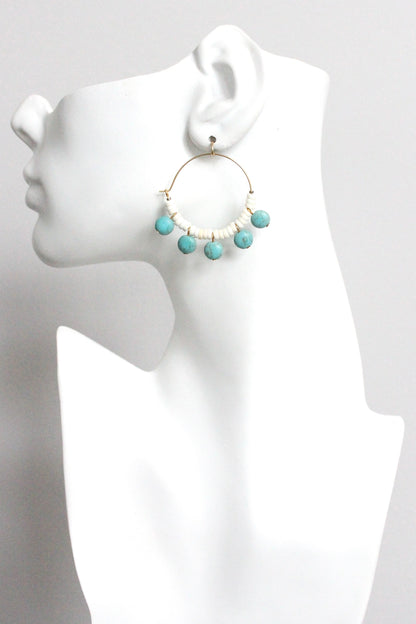 MLNE09 Turquoise and white hoop earrings