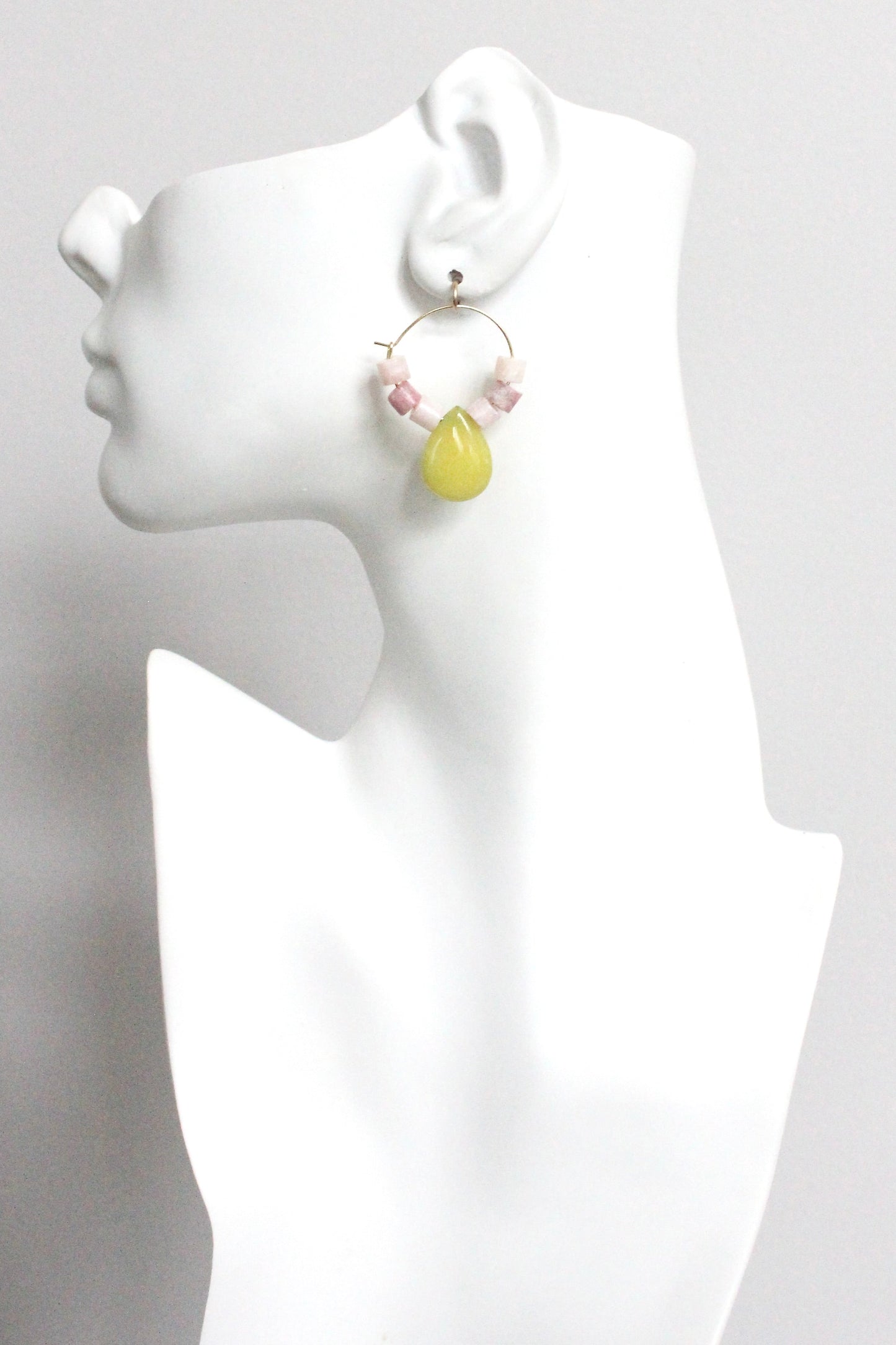 MLNE10 Rhodochrosite and jade hoop earrings