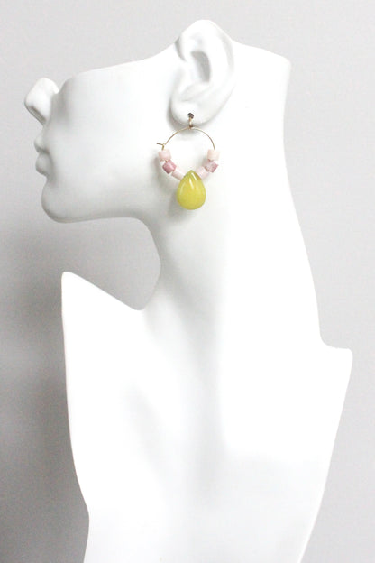 MLNE10 Rhodochrosite and jade hoop earrings