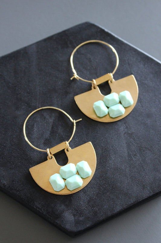 MLNE12 Vintage glass Artdeco hoop earrings