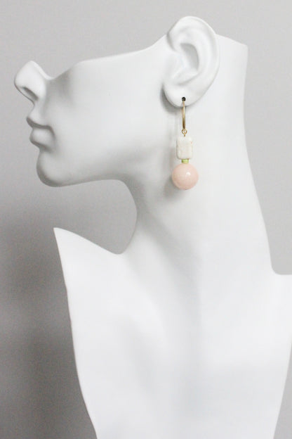 MLNE13 Pink jade and white earrings