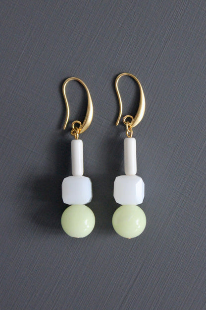 MLNE19 Celadon and white glass earrings