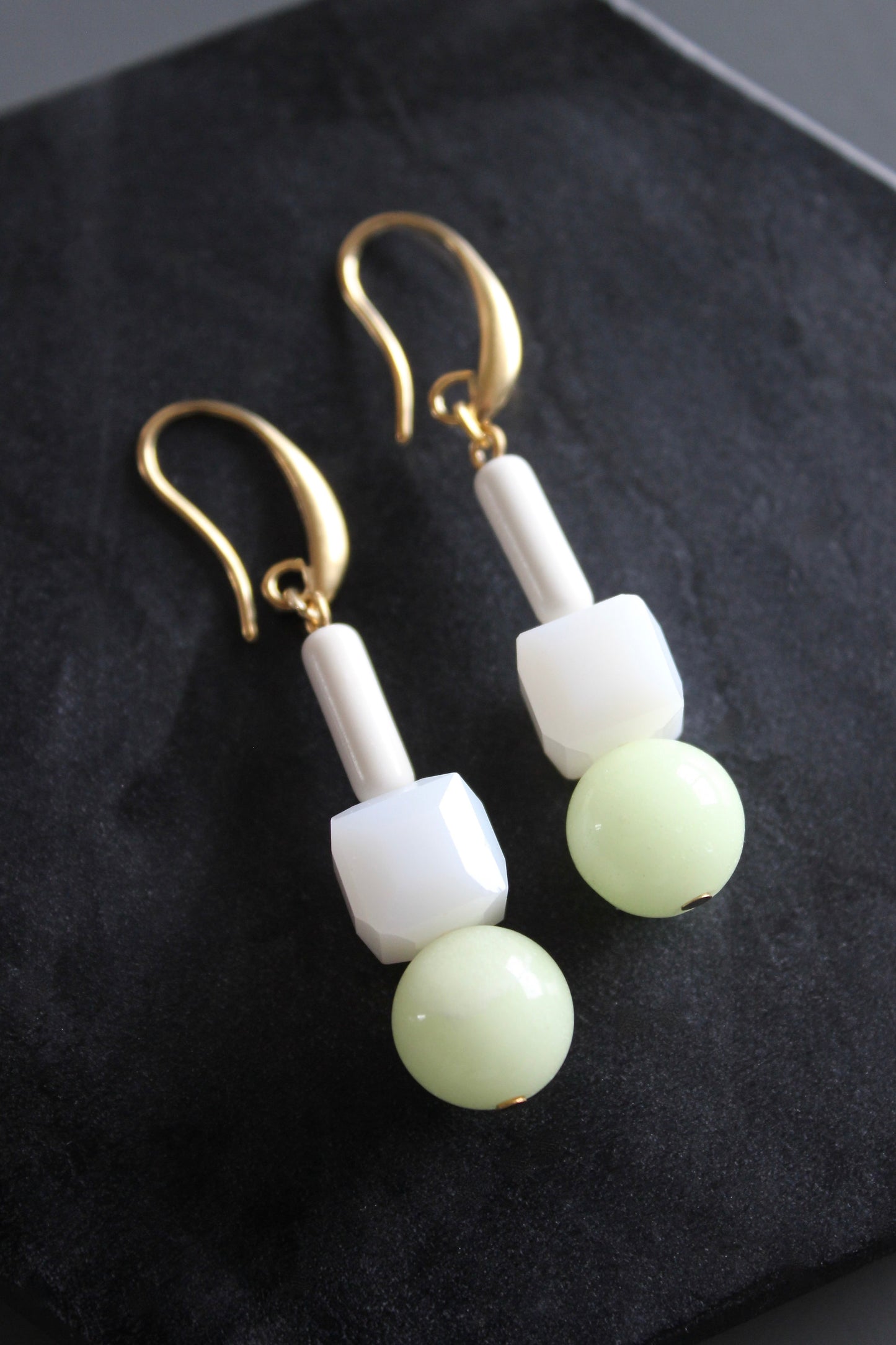 MLNE19 Celadon and white glass earrings