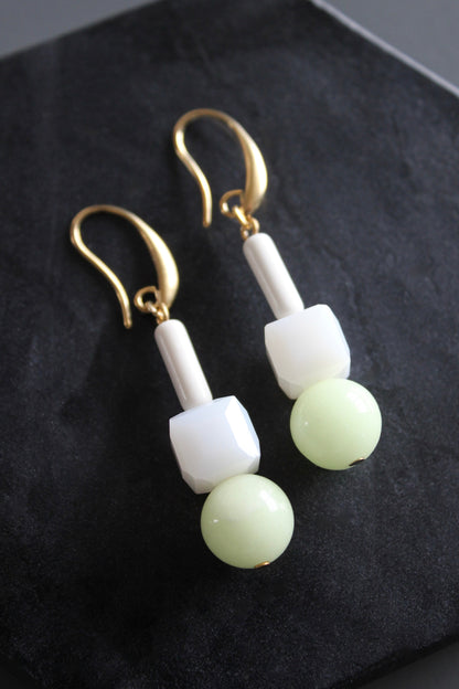 MLNE19 Celadon and white glass earrings