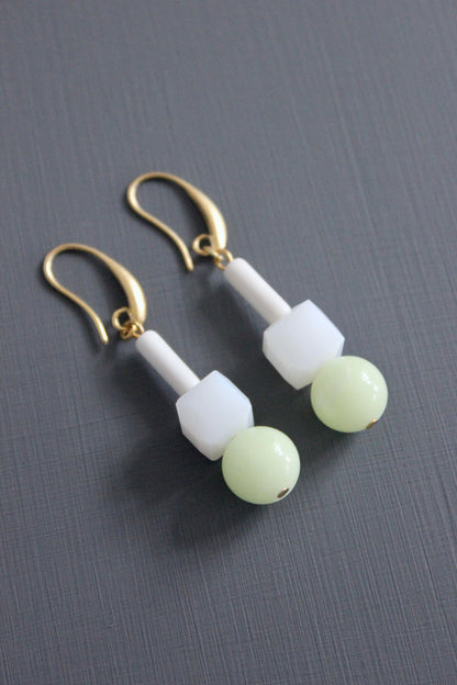 MLNE19 Celadon and white glass earrings