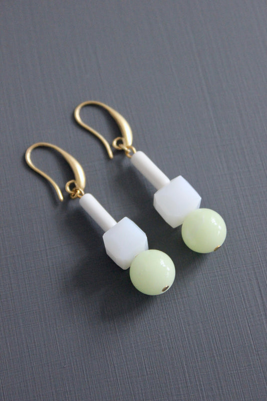 MLNE19 Celadon and white glass earrings