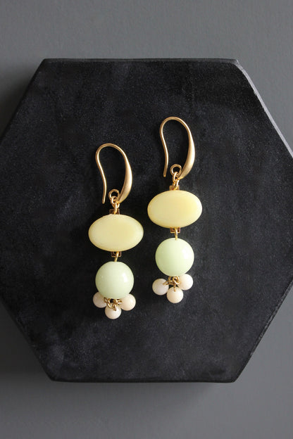 MLNE20 Vintage opal jonquil and celadon glass earrings