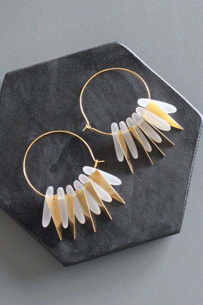 MLNE22 Frosted crystal glass geometric hoop earrings