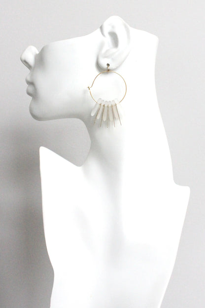 MLNE22 Frosted crystal glass geometric hoop earrings