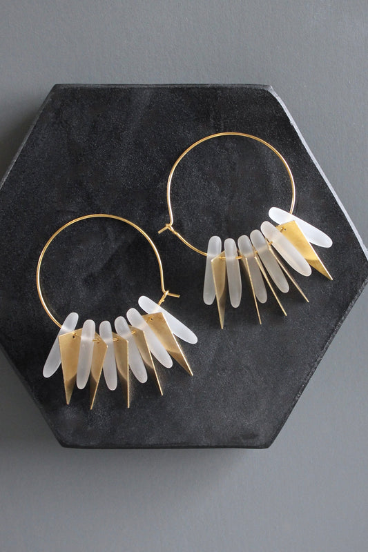 MLNE22 Frosted crystal glass geometric hoop earrings