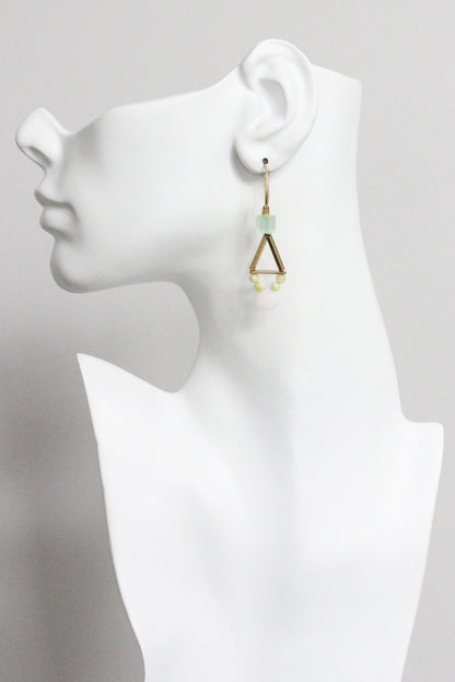 MLNE23 Pink and yellow geometric earrings