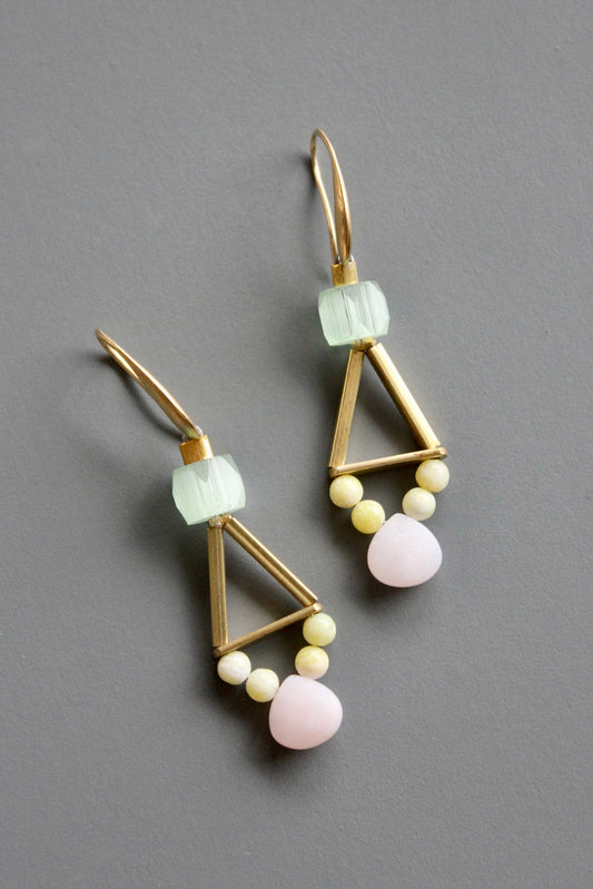 MLNE23 Pink and yellow geometric earrings