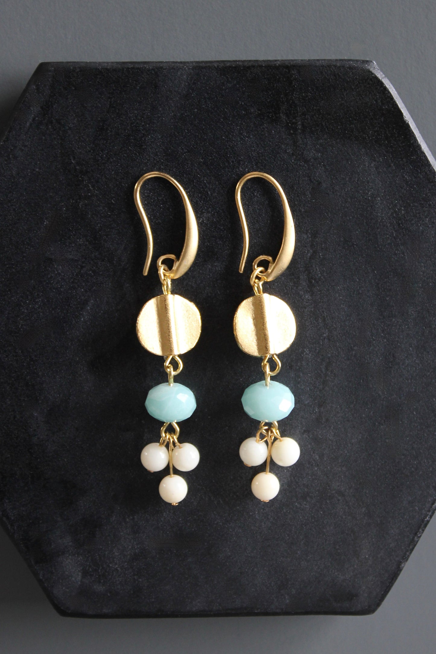 MLNE24 Amazonite and glass earrings