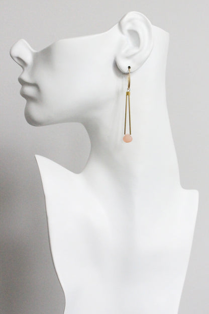 MLNE27 Pink moonstone geometric earrings