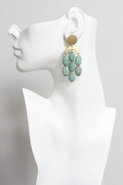MLNE29 Turquoise statement Artdeco post earrings