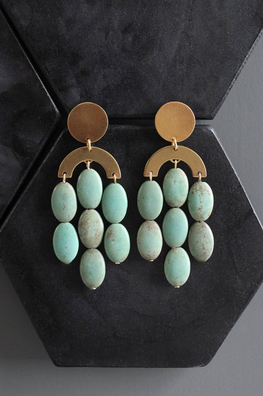 MLNE29 Turquoise statement Artdeco post earrings