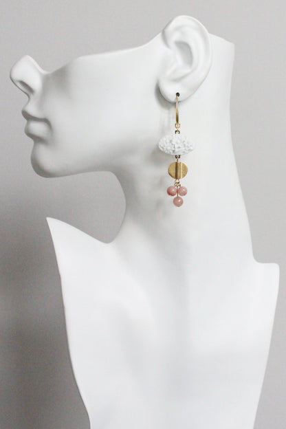 MLNE35 Vintage chalk white glass cluster earrings