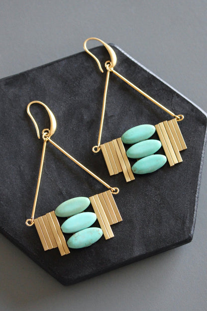 MLNE40 Turquoise and brass Artdeco  earrings