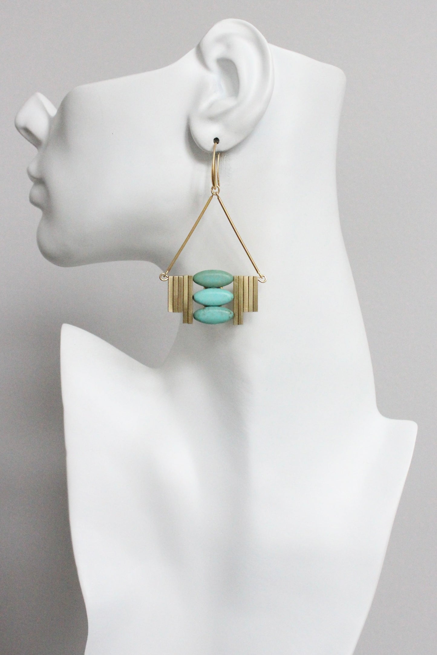 MLNE40 Turquoise and brass Artdeco  earrings