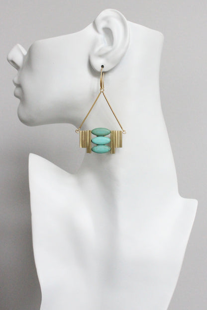 MLNE40 Turquoise and brass Artdeco  earrings