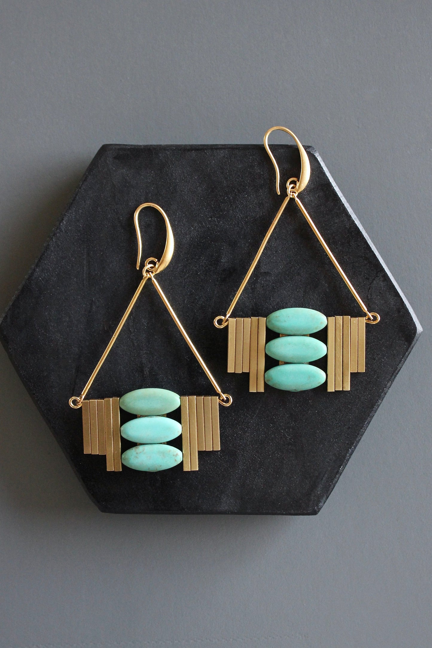 MLNE40 Turquoise and brass Artdeco  earrings